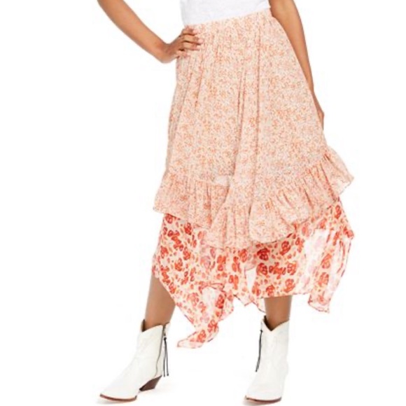 NWT Free People Zuma Drippy Red Ruffle Skirt - Picture 3 of 8